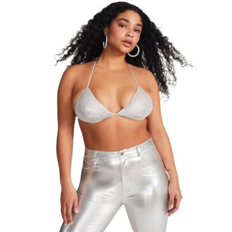 Silver Steve Madden Rhinestone Women's Bikini Tops | PH 0215BXV